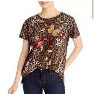Johnny Was 100% cotton Embroidered Butterfly Leopard Print t shirt M